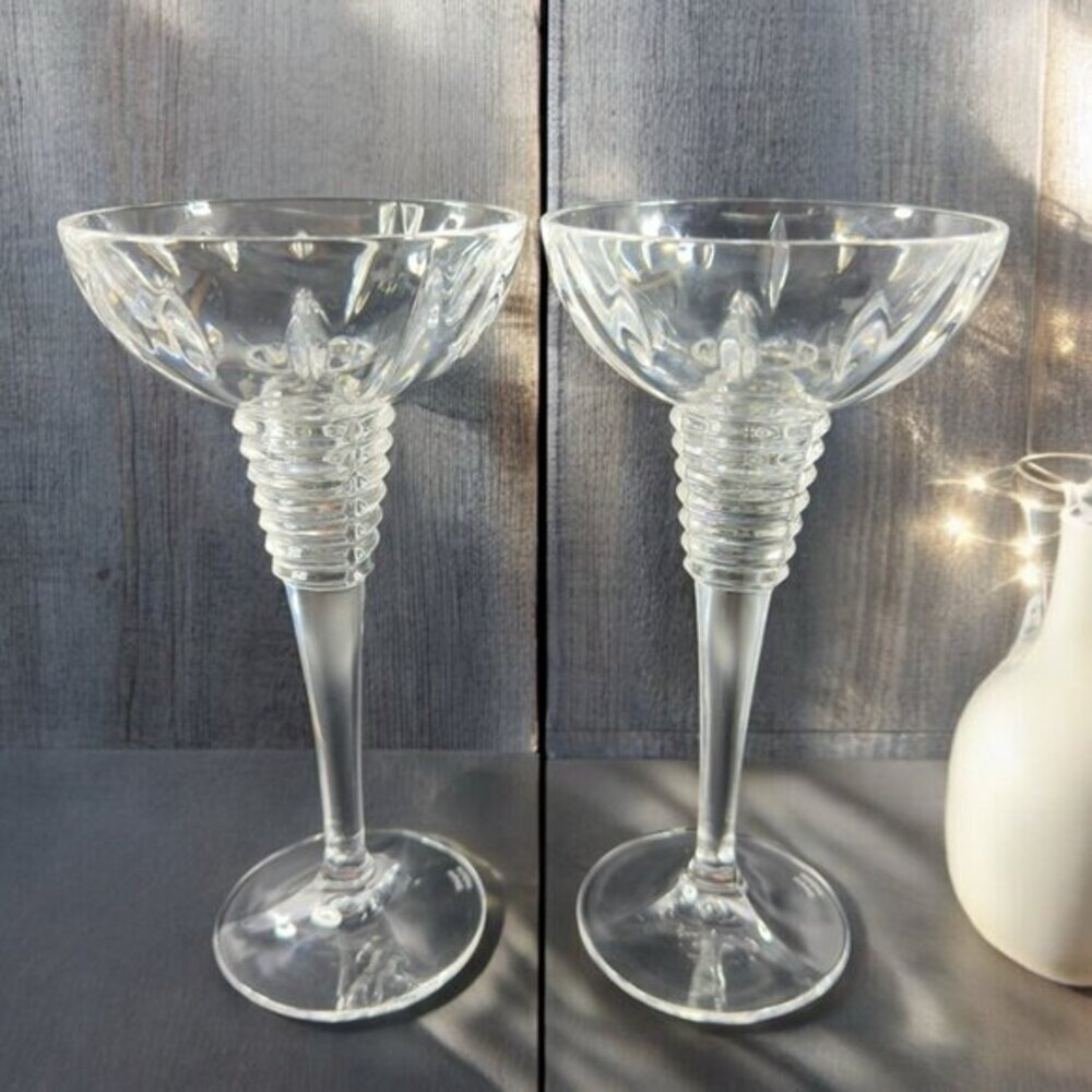 Waterford Fine Crystal Gemini Ball Candlestick Set 2 Clear Heavy Votive Holder